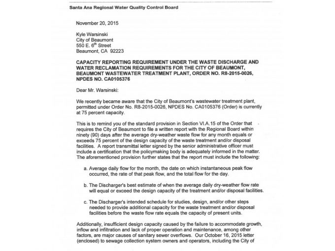 Water Board Sewer Capacity Notification – The Water Board Sent the ...